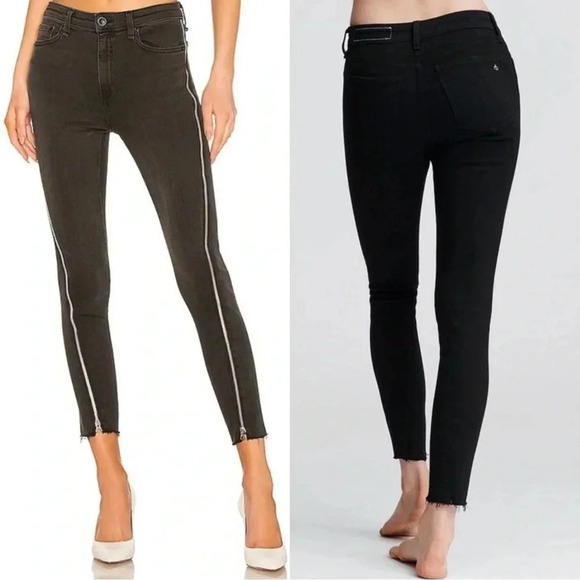 rag & bone Nina High-Rise Skinny Jeans 25 Charcoal Black Carlton Wash Zipper Hem - Picture 1 of 14